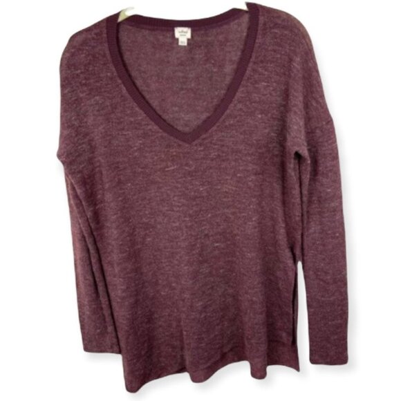 Aritzia Wilfred Sherbrooke Top‎ Heathered Plum Size XXS V-Neck Long Sleeve Knit - Picture 1 of 9